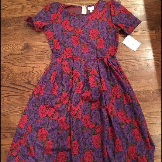 NWT LuLaRoe Amelia purple & red-dress : Medium