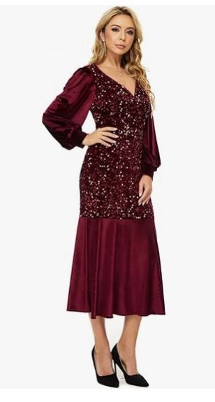 Women's Elegant Long Sleeve V-N-dress : Medium 6-8